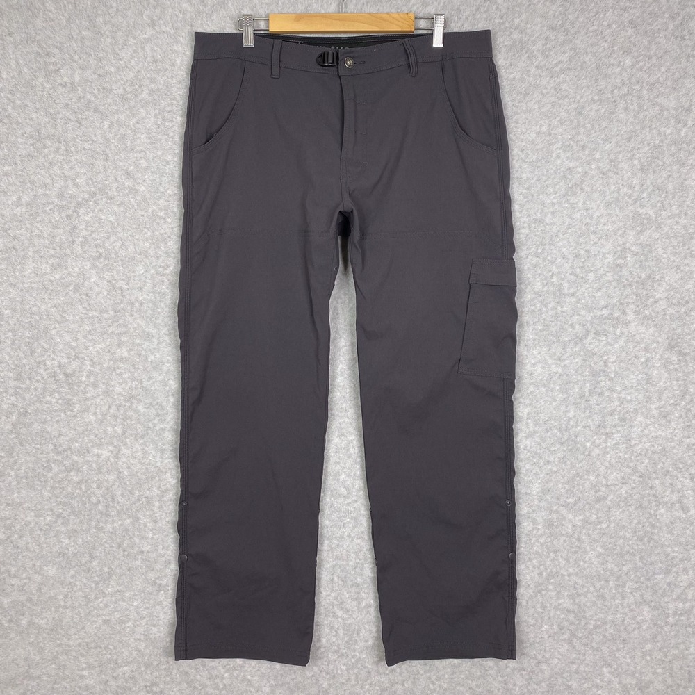 prAna Pants Mens 36x30 Grey Stretch Zion Roll Up (Read)